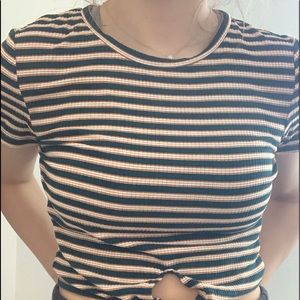 green and yellow white striped shirt